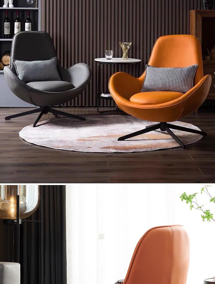 OEM Nordic single sofa chair light luxury living room modern minimalist rotating eggshell designer Italian leather leisure chair