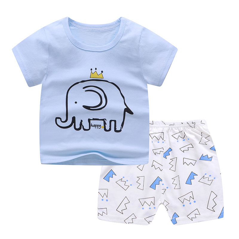 Wholesale Price Cute Printing Short Sleeve Suit 2 PCS Baby Clothings Set for Boys and Girls