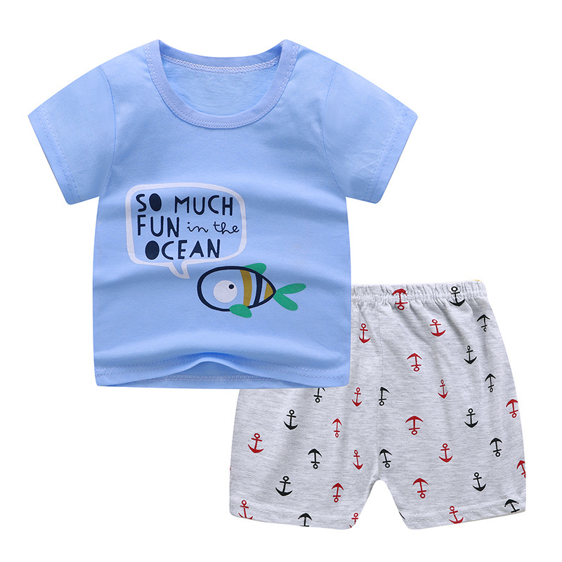 Cheap Summer Kids Boy Clothing Children 2 PCS Short Sleeve T Shirt Suit Infant Girl Pajamas 100 % Cotton Tee Baby Clothes Sets