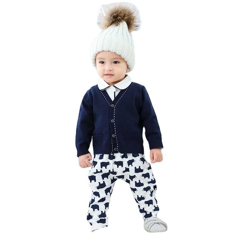 Wholesale Spring ropa de bebe varon 0 a 3 Baby Suit Crochet Infant Girls Clothes Newborn Baby Sweater for Boys