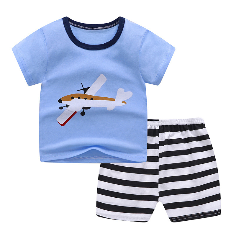 Wholesale Price Cute Printing Short Sleeve Suit 2 PCS Baby Clothings Set for Boys and Girls