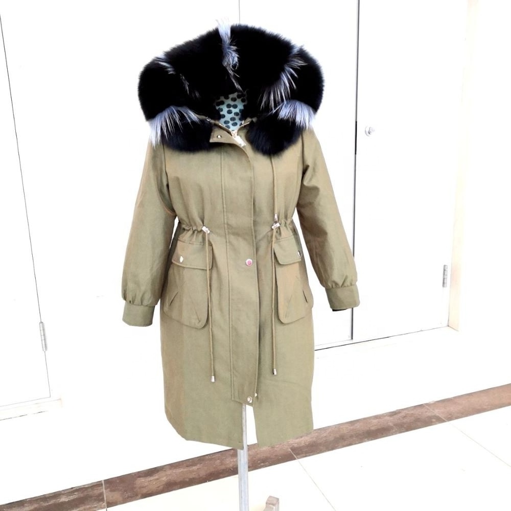 New Detachable Real Fur Parka Women Genuine Raccoon Large Collar Parka Jacket Winter Top Warm Fur Parker