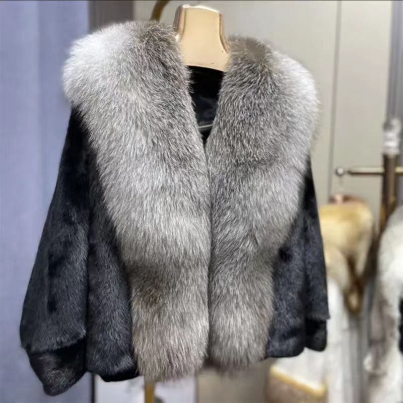 Fashion women winter fox fur collar trimming real mink fur coat