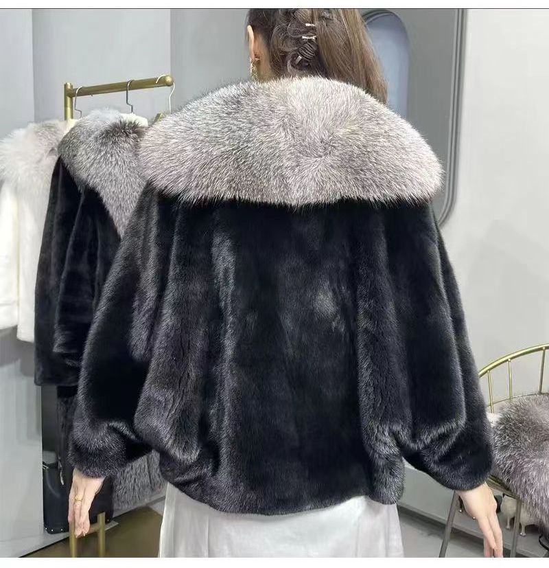 Fashion women winter fox fur collar trimming real mink fur coat