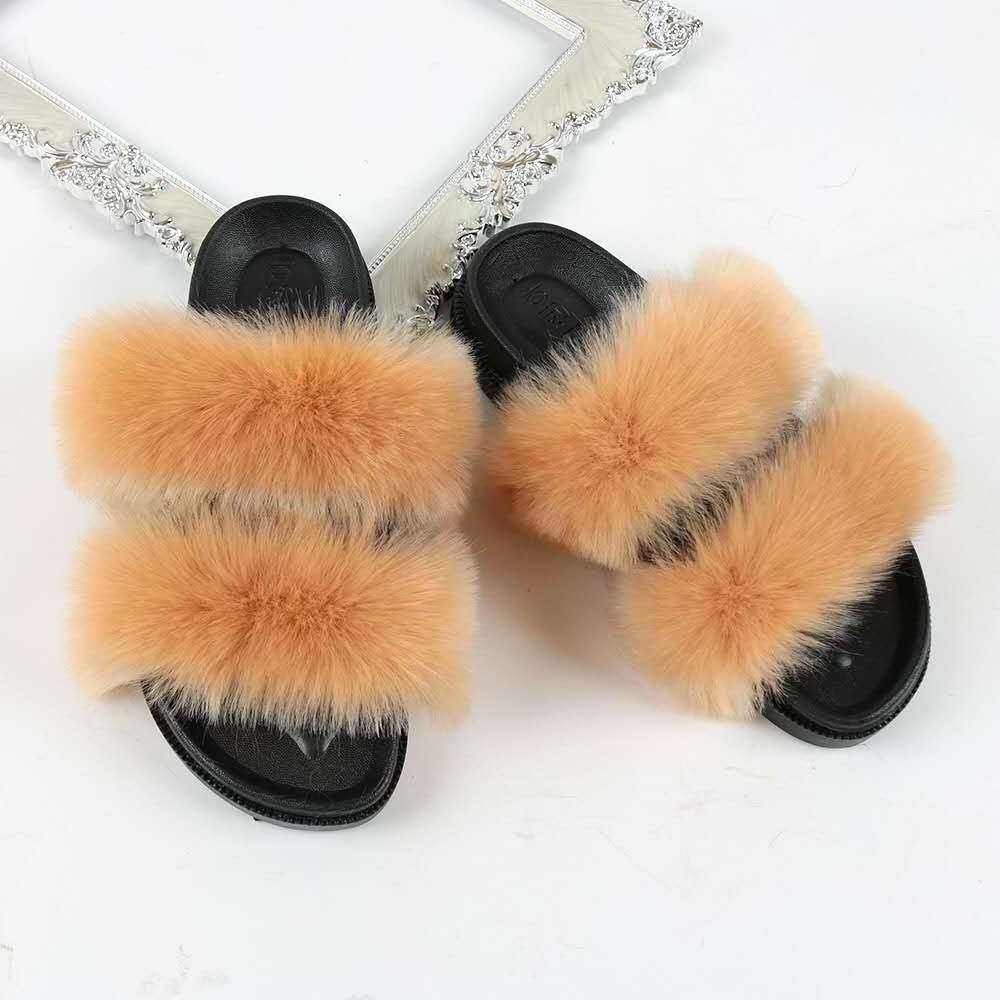 Wholesale customized women kids fur slides slippers faux fur women slippers in stock