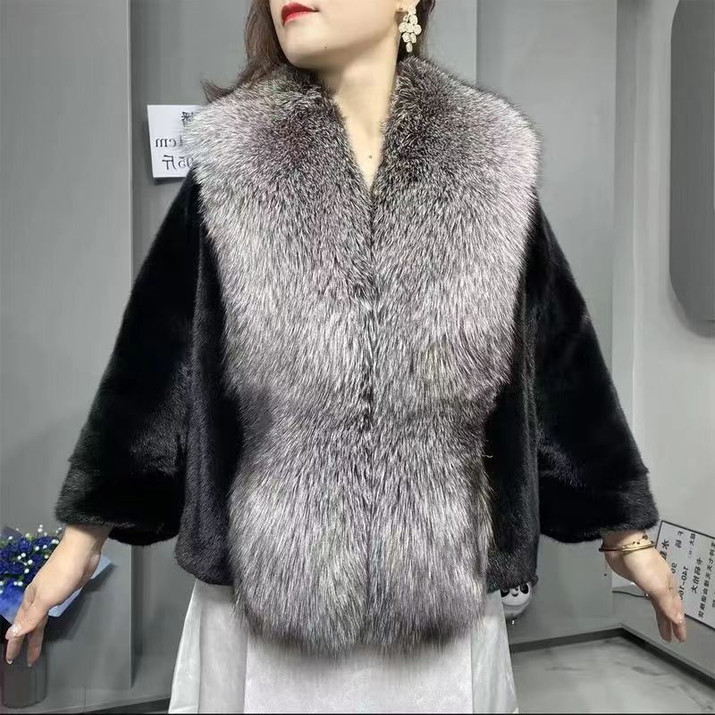 Fashion women winter fox fur collar trimming real mink fur coat