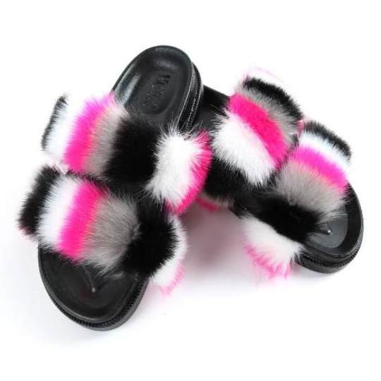 Wholesale customized women kids fur slides slippers faux fur women slippers in stock