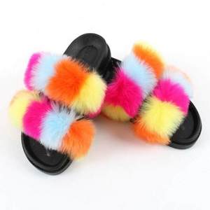 Wholesale customized women kids fur slides slippers faux fur women slippers in stock