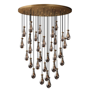 Rain Linear 72" Luxury Nickel Brass Living Room Restoration Chandelier Rain Pendant Lighting Ceiling Hanging Raindrop Lights