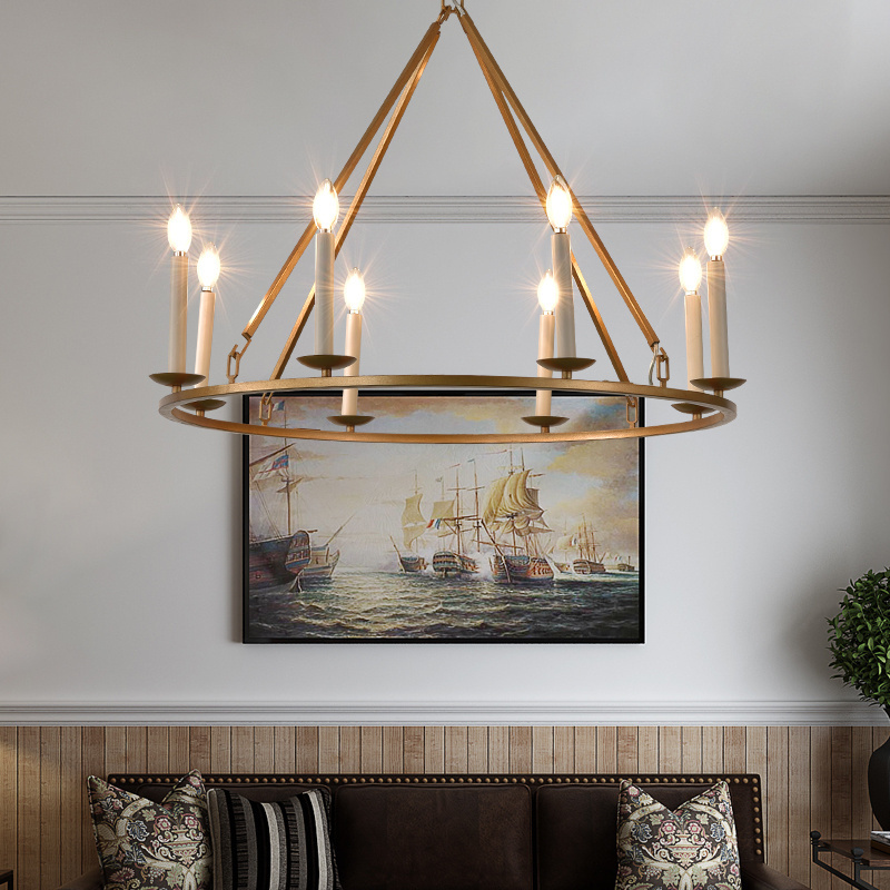 Factory Manufacture Custom American Village Retro Style Vintage Classic Candlestick Rustic Chandelier Lighting Lights