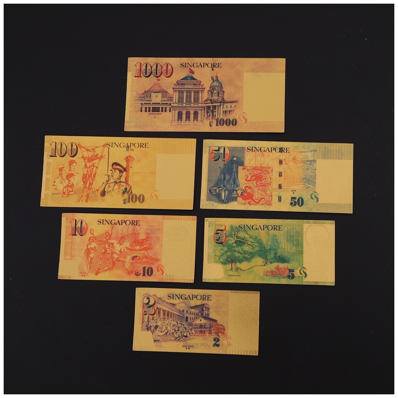 wholesale customize plastic Souvenir collection card Foil 24k 1 2 5 10 20 50 100 euro bill money Singapore gold banknote