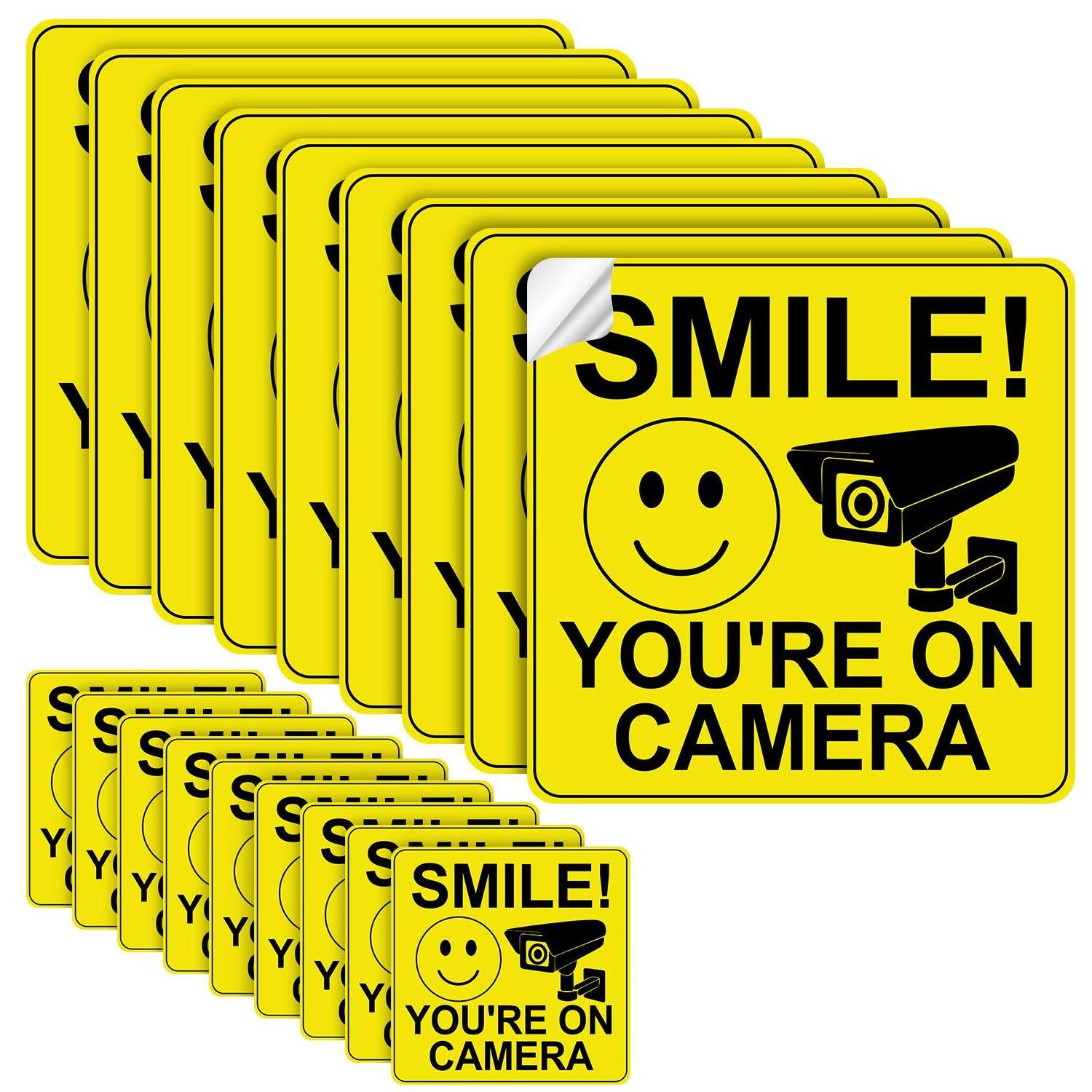 Self-Adhesive 24 Hour Video Surveillance vinyl sign label smile you're on camera sticker for Office Restaurant Shops Warehouse