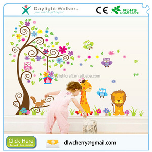 Jungle Animal & Owl Home decal Non-toxic Transparent Vinyl Children Wall Stickers