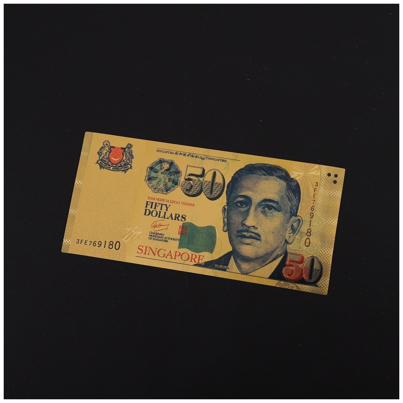 wholesale customize plastic Souvenir collection card Foil 24k 1 2 5 10 20 50 100 euro bill money Singapore gold banknote