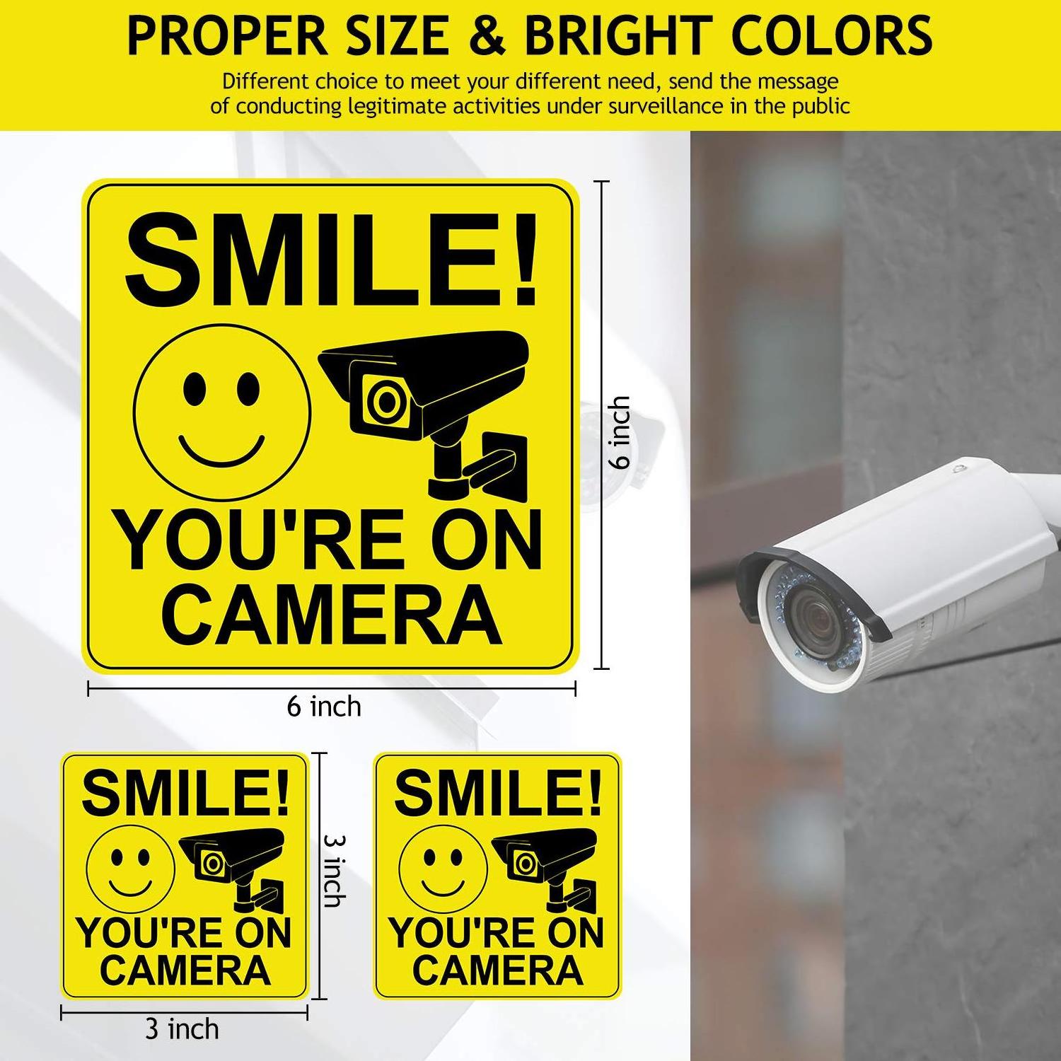 Self-Adhesive 24 Hour Video Surveillance vinyl sign label smile you're on camera sticker for Office Restaurant Shops Warehouse