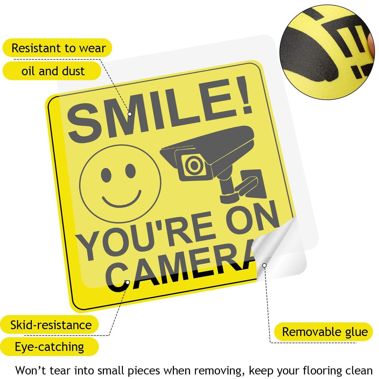 Self-Adhesive 24 Hour Video Surveillance vinyl sign label smile you're on camera sticker for Office Restaurant Shops Warehouse