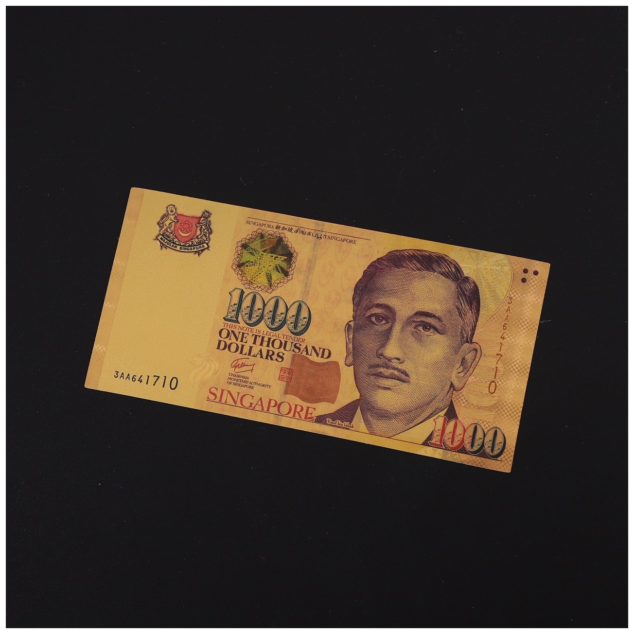 wholesale customize plastic Souvenir collection card Foil 24k 1 2 5 10 20 50 100 euro bill money Singapore gold banknote