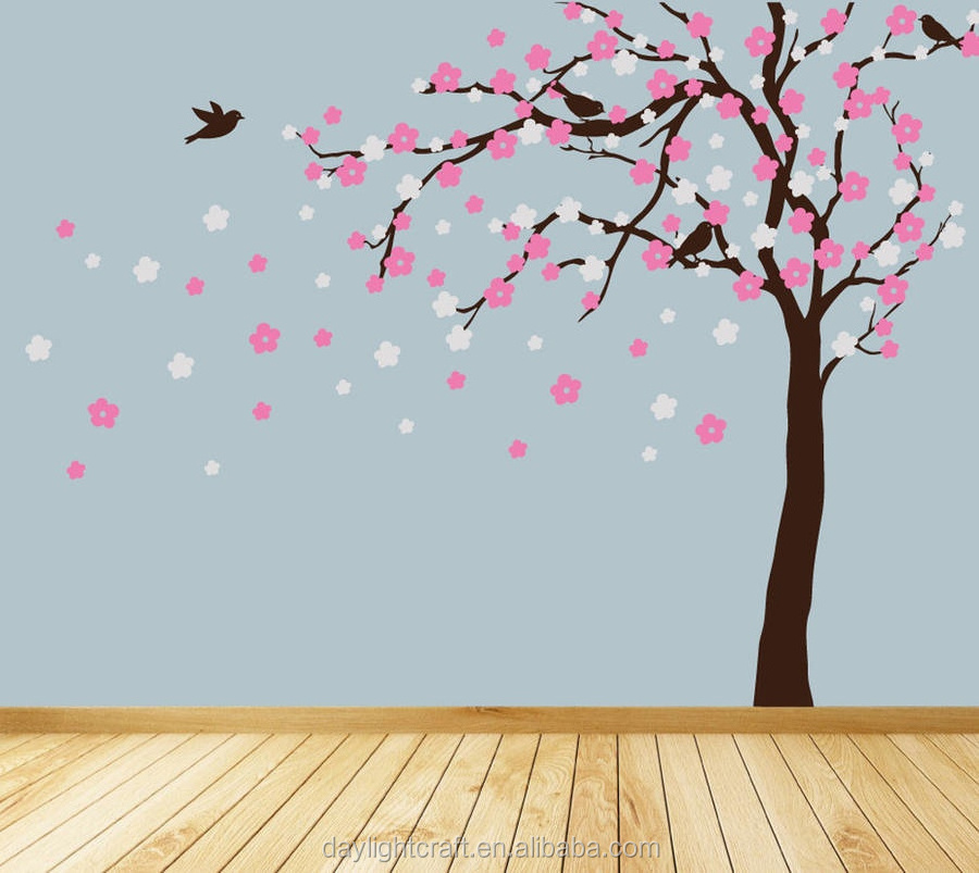 2037 tree & flower transparent non-toxic reusable house living room tree & flower vinyl wall sticker