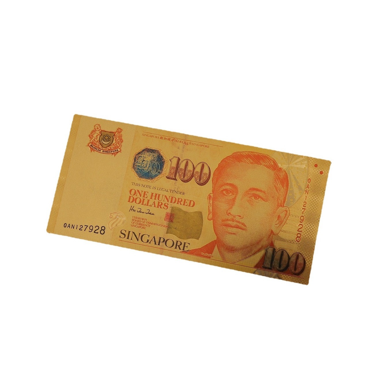 wholesale customize plastic Souvenir collection card Foil 24k 1 2 5 10 20 50 100 euro bill money Singapore gold banknote