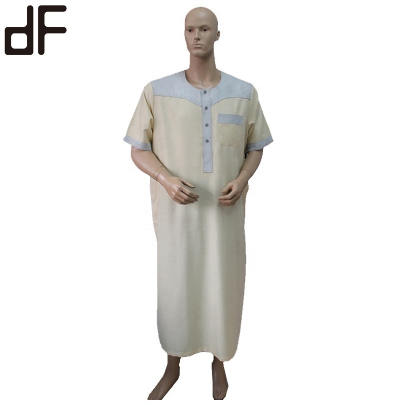 front open two tones prayer robe  thawb al aseel thobe mens spun polyester arabic thobe jubba for men saudi emirates thobe