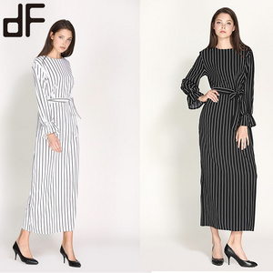 women beautiful office dresses middle eastern fashion woman clothes striped flared sleeve dress round neck maxi dress