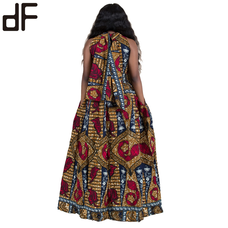 wholesale latest one piece summer umbrella lady dress african clothing women dress kitenge pattern gowns sexy halter neck dress