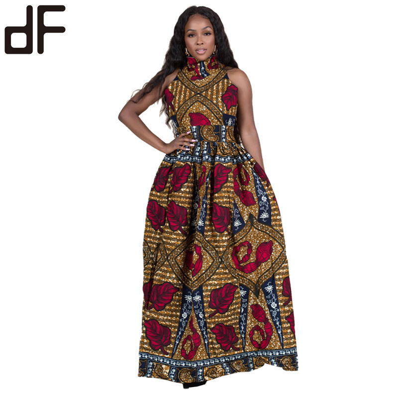 wholesale latest one piece summer umbrella lady dress african clothing women dress kitenge pattern gowns sexy halter neck dress