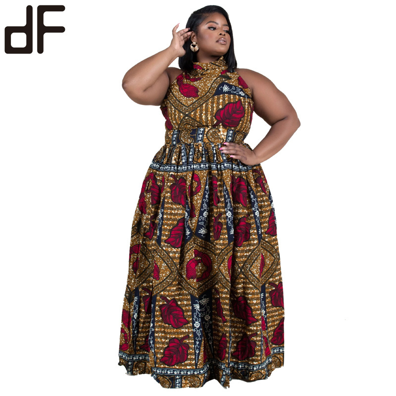 wholesale latest one piece summer umbrella lady dress african clothing women dress kitenge pattern gowns sexy halter neck dress