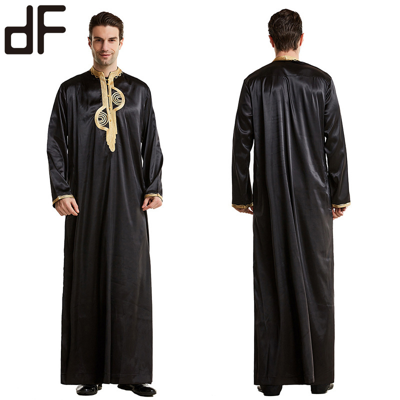 wholesale islamic men's clothing thawb muslim arab robe saudia arabic thobes cotton black koftan moroccan kaftan ikaf thobe