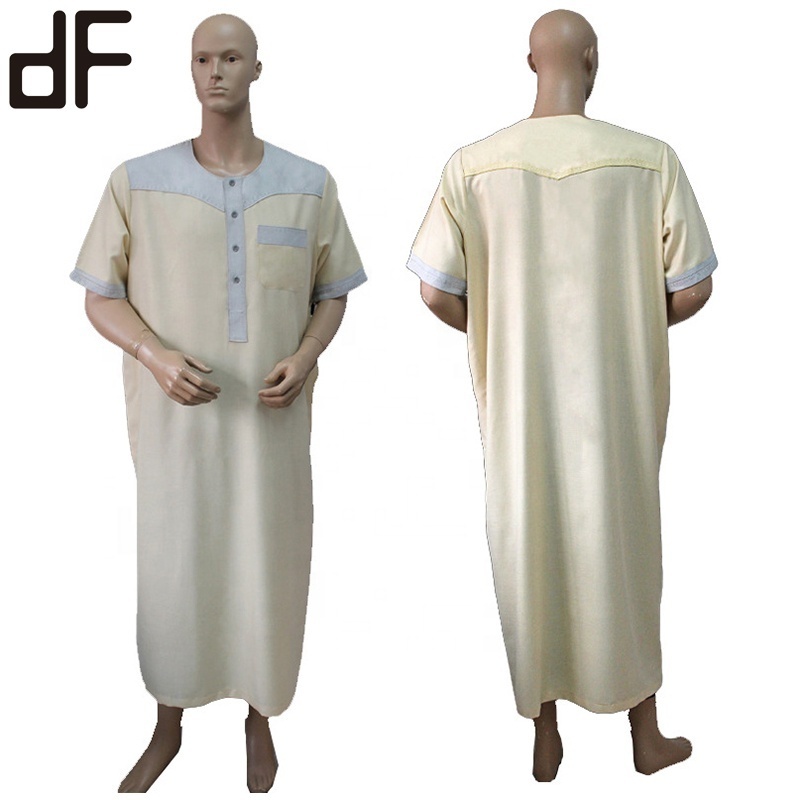 front open two tones prayer robe  thawb al aseel thobe mens spun polyester arabic thobe jubba for men saudi emirates thobe