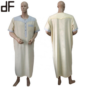 front open two tones prayer robe  thawb al aseel thobe mens spun polyester arabic thobe jubba for men saudi emirates thobe