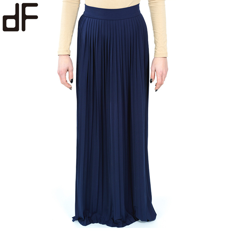 wholesale elegant muslim women long skirts trendy turkish style pleated skirts women long cotton hidden zip distressed skirts