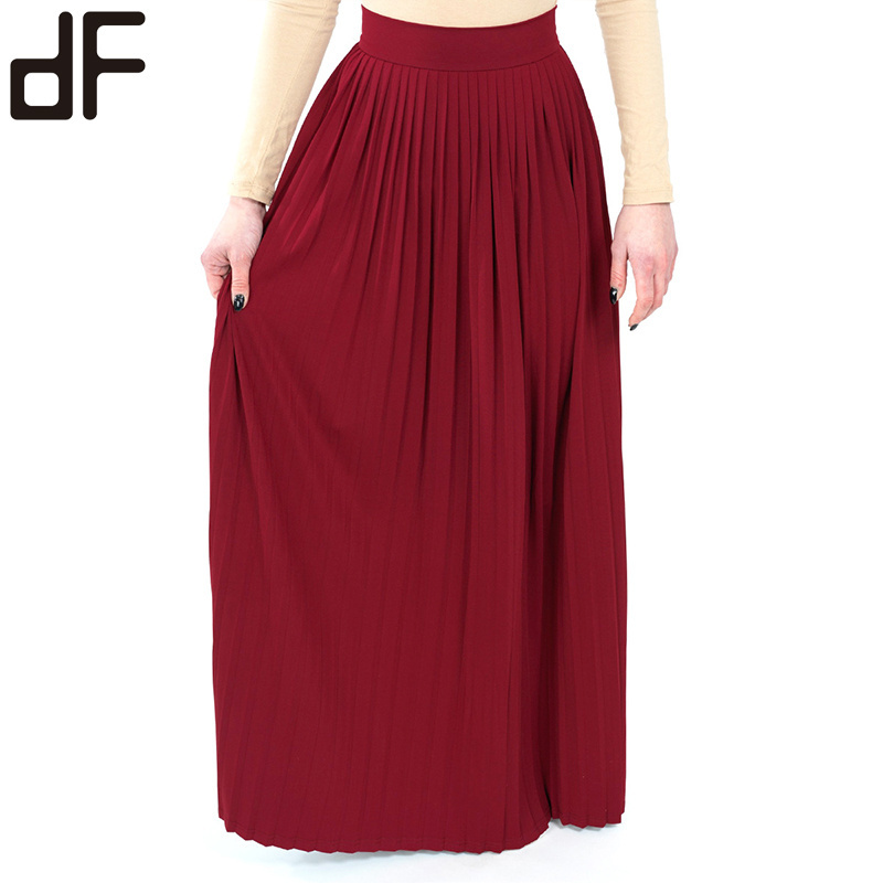 wholesale elegant muslim women long skirts trendy turkish style pleated skirts women long cotton hidden zip distressed skirts