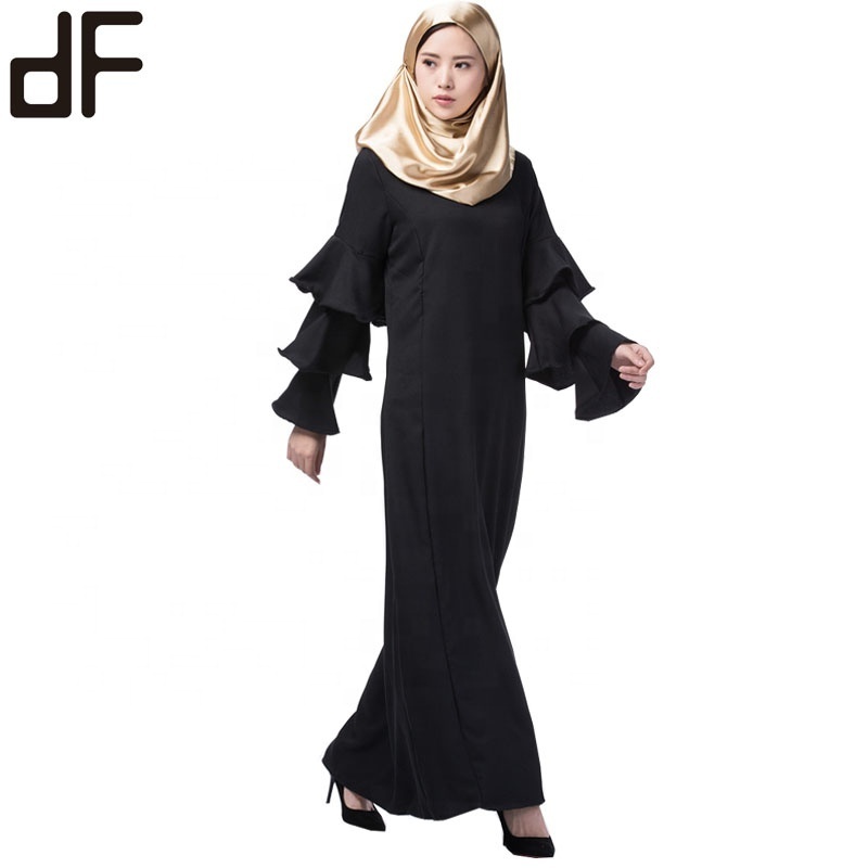 new arrival turkish clothes woman dubai abaya wholesale 3 layers flared sleeves muslim party evening dress black abaya designs