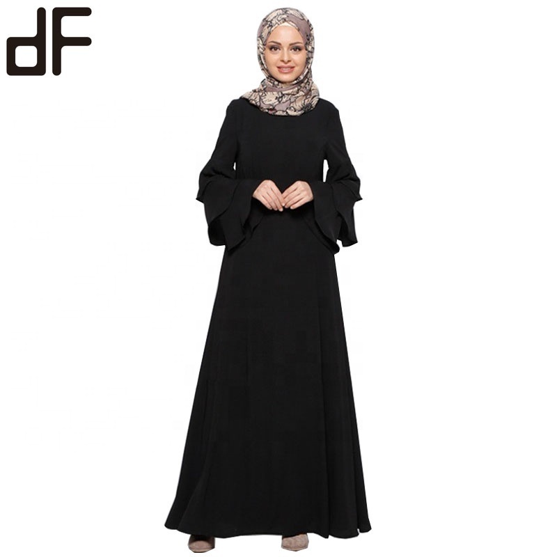 new arrival turkish clothes woman dubai abaya wholesale 3 layers flared sleeves muslim party evening dress black abaya designs