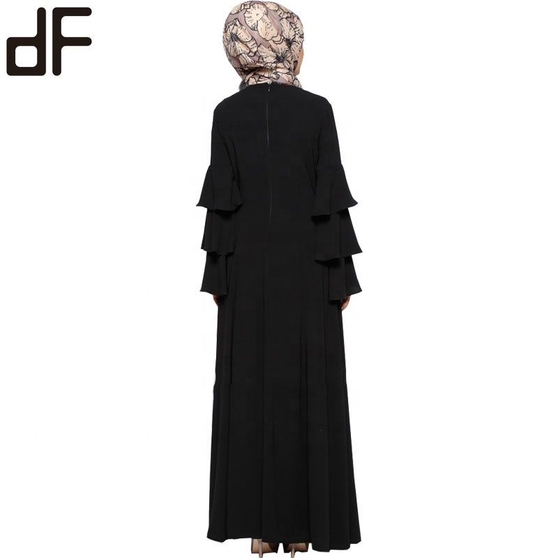 new arrival turkish clothes woman dubai abaya wholesale 3 layers flared sleeves muslim party evening dress black abaya designs