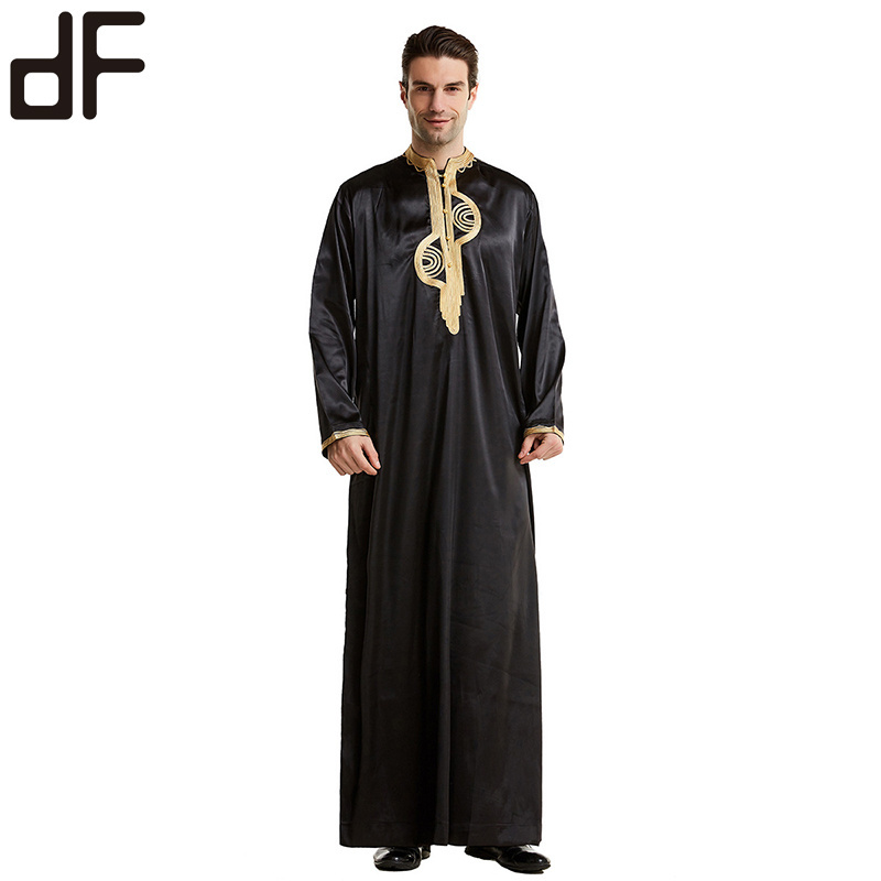 wholesale islamic men's clothing thawb muslim arab robe saudia arabic thobes cotton black koftan moroccan kaftan ikaf thobe