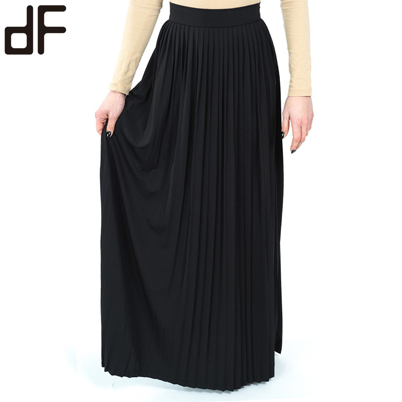 wholesale elegant muslim women long skirts trendy turkish style pleated skirts women long cotton hidden zip distressed skirts