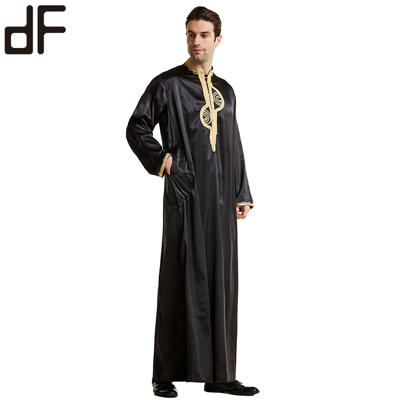 wholesale islamic men's clothing thawb muslim arab robe saudia arabic thobes cotton black koftan moroccan kaftan ikaf thobe