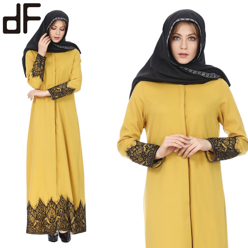 New Style Fashion Embroidery Design Kaftan Dresses Yellow Modern Moroccan Kafatn Abaya Islamic Clothing Wholesale