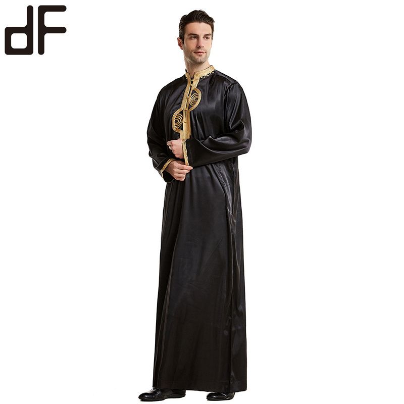 wholesale islamic men's clothing thawb muslim arab robe saudia arabic thobes cotton black koftan moroccan kaftan ikaf thobe