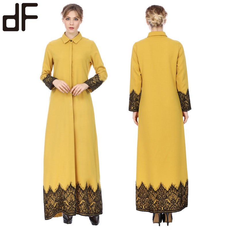 New Style Fashion Embroidery Design Kaftan Dresses Yellow Modern Moroccan Kafatn Abaya Islamic Clothing Wholesale