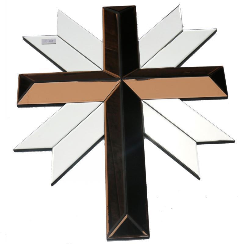 wall cross mirrored decor for home decoration, silver and bronze