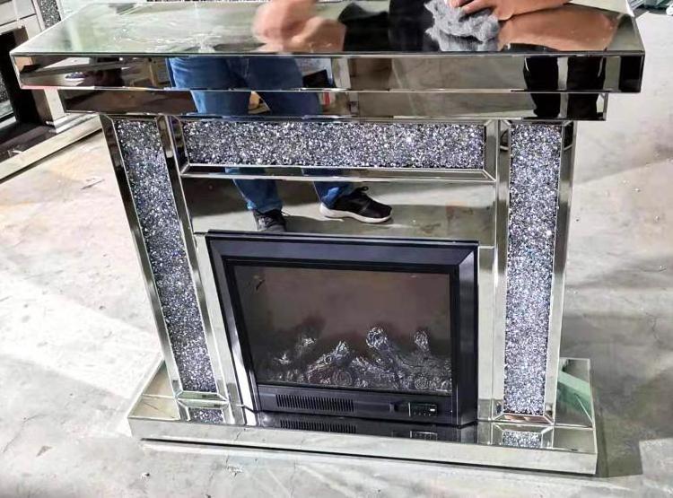 crystal crushed diamond silver mirrored fireplace