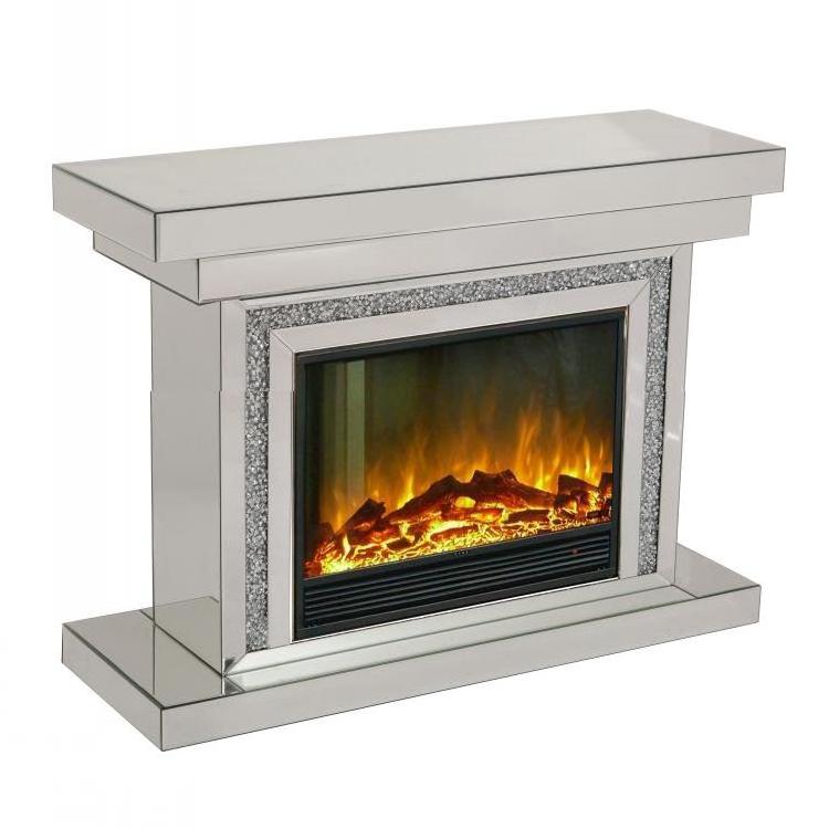 crystal crushed diamond silver mirrored fireplace