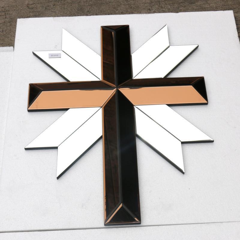 wall cross mirrored decor for home decoration, silver and bronze