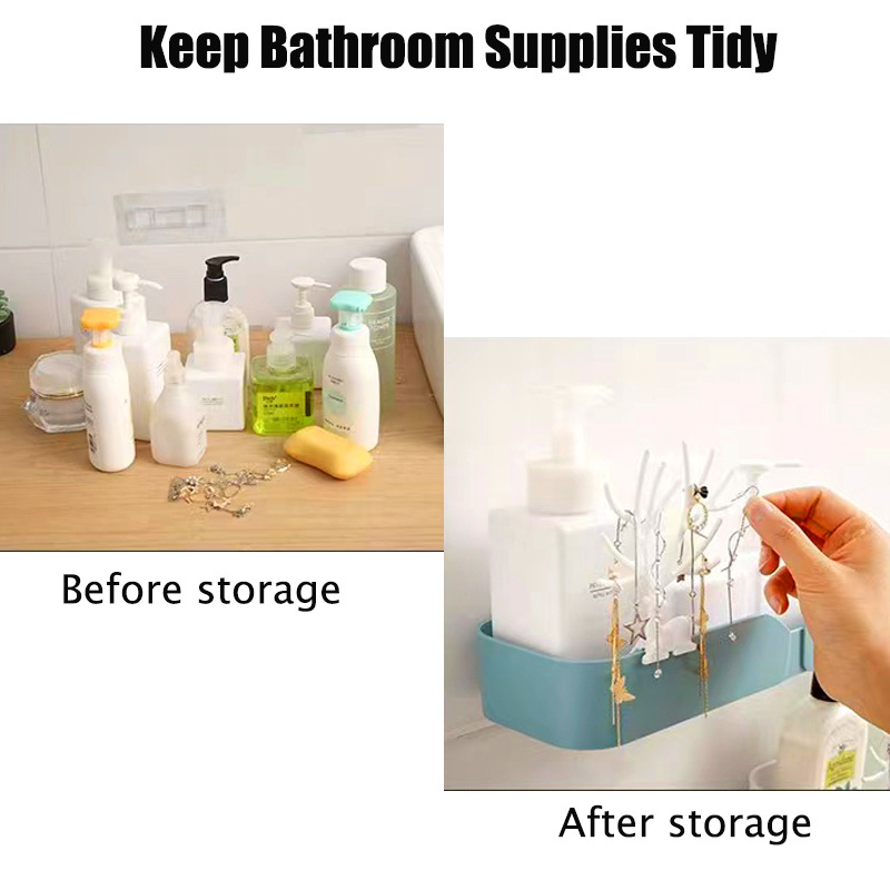 Small Plastic Self Adhesive Bathroom Shower Caddy For Inside Shower Bath Storage Organizer Shampoo Holder With Antler Hook