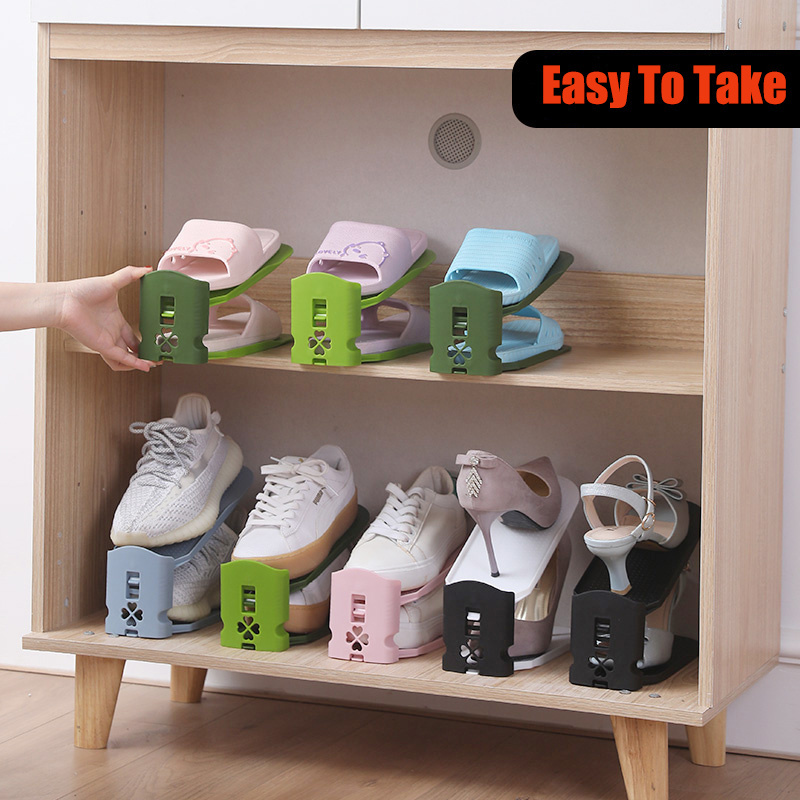 Shoe Rack Holder for Closet Organization , Plastic Shoe Stacker Slots Organizer Space Saver Adjustable Shoe Organizer for Closet