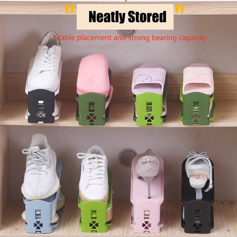 Shoe Rack Holder for Closet Organization , Plastic Shoe Stacker Slots Organizer Space Saver Adjustable Shoe Organizer for Closet