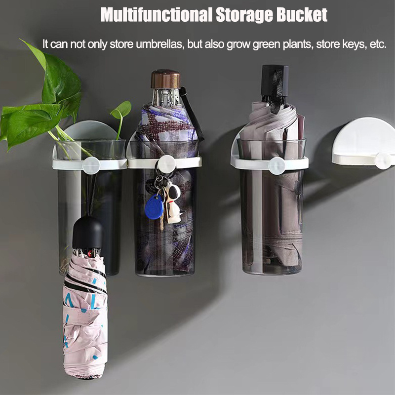 Creative Wall Mounted Umbrella Holder Rack Stand For Entryway Office Plastic Decorative Wall Storage Shelves Bucket Key Holder